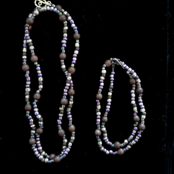 Handmade Gold + Purple Beaded Necklace and Choker - 2 Piece Set - Picture 12 of 14